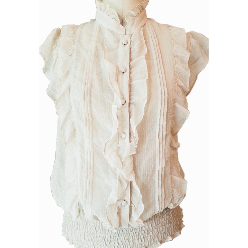 Sheer Ruffle Button Shirt
